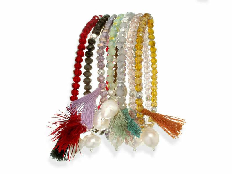 crea little p 3 800x600 - Bijou personnalisé , Bracelet Little passion en boule de cristal avec une perle naturelle et pompon
