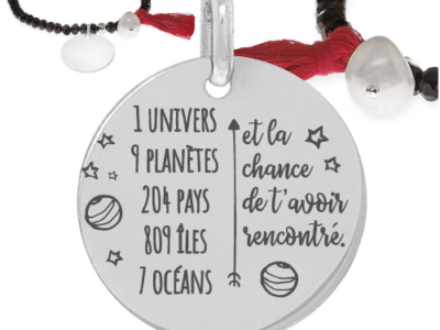 1 univers 9 planète 400x300 - Cadeaux personnalisés : Bracelet noir avec pompon 1 univers, 9 planètes