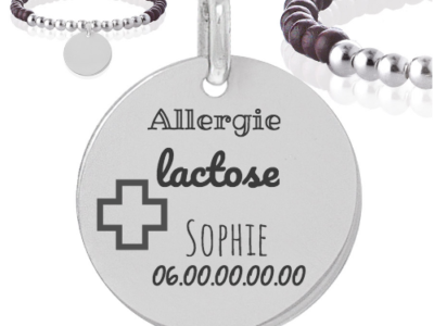 allerie lactose 400x300 - Cadeaux personnalisés : Bracelet boules bois et argent allergie lactose