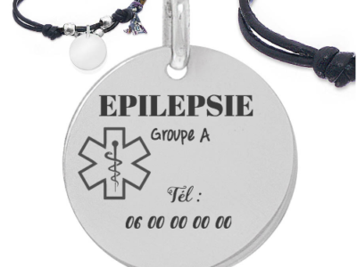 epilepsie 400x300 - Cadeaux personnalisés : Bracelet cuir noir coulissant épilepsie