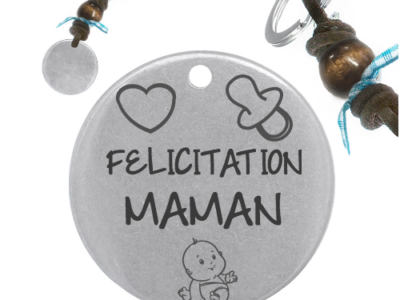 félicitation maman 400x300 - Cadeaux personnalisés : Porte-clés bois/cuir noeud bleu Félicitation maman