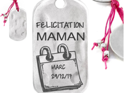 félicitation mamanpapa 400x300 - Cadeaux personnalisés : Porte-clés fuschia Félicitation maman/papa calendrier nom/date
