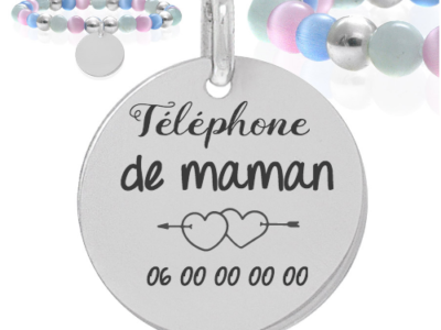 téléphone de maman 400x300 - Cadeaux personnalisés : Bracelet boules multicouleurs et boules argent téléphone maman